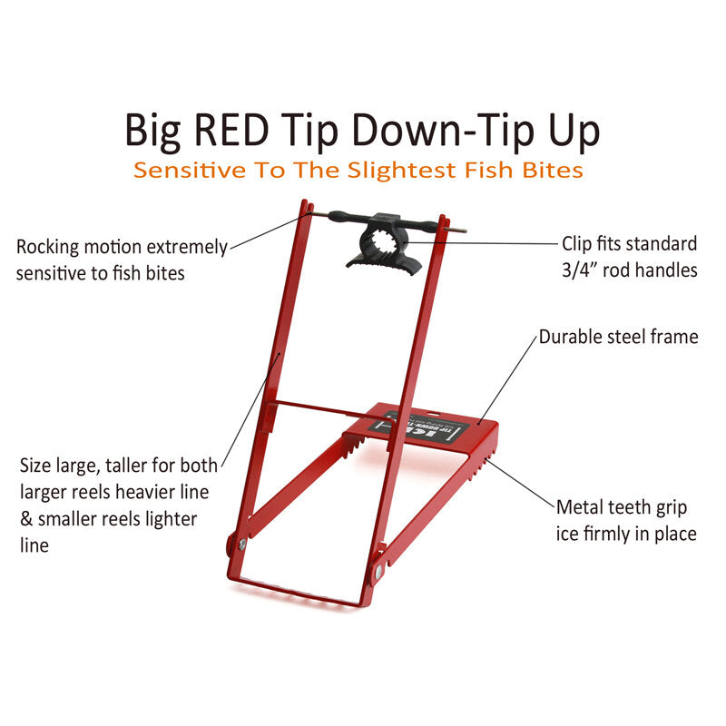 Big RED Ice Fishing Tip Down-Tip Up- Sensitive to The Slightest Fish Bites-  Used for Both Larger Reels and Heavier Line as Well as Smaller Reels and