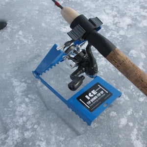 catch-on ice fishing tip up automatic jigging rod holder Auto Hook-setting for and open water the alert flag goes up Original Blue Tip-Down | Ice